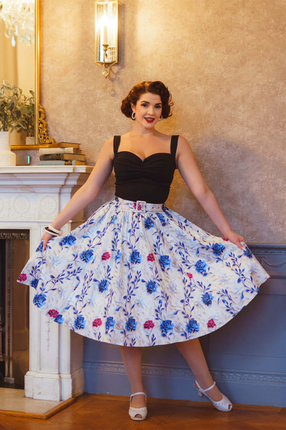 Blue Willow Floral Swing Skirt